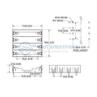фото Отсек батарейный Li-ion 4х18650 (на плату) 1 шт.