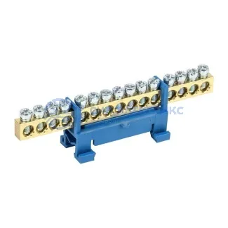 фото Шина «N» нулевая с синим изолятором тип «Стойка» на DIN-рейку 6x9 мм 15 групп REXANT