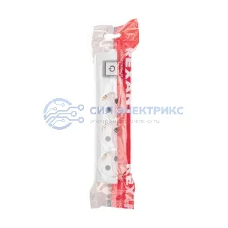 фото Колодка PREMIUM 3 гнезда, с/з, с выключателем, белый REXANT