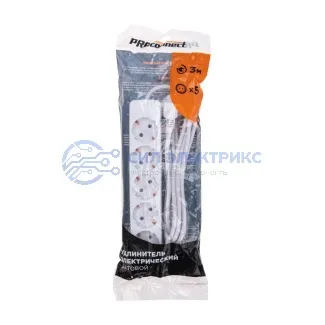 фото Удлинитель 5 гнезд, 3м, 3х0,75мм², с/з, белый PROconnect