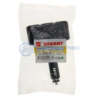фото Разветвитель автоприкуривателя 2 гнезда 1хUSB (5 V 1000 mA) REXANT