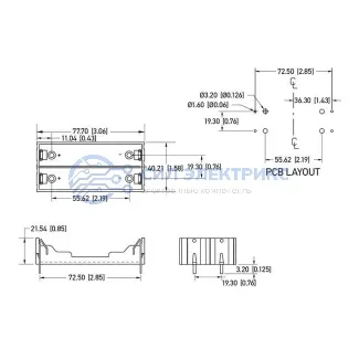 фото Отсек батарейный Li-ion 2х18650 (на плату) 1 шт.