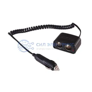 фото Разветвитель автоприкуривателя 2 гнезда шнур спираль 1.5 м REXANT