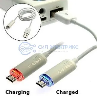 фото Шнур для мобильных устройств USB to MicroUSB Red/Blue LED cheker