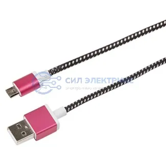 фото USB кабель microUSB, шнур в тканевой оплетке, черный (усиленный) REXANT