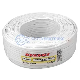 фото Кабель телефонный ШТЛП 2 жилы Cu, белый, 100м REXANT