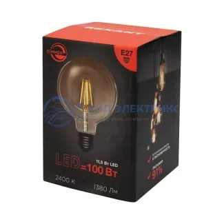 фото Лампа филаментная LOFT GLOBE A125 11,5Вт 1380Лм 2400K E27 диммируемая золотистая колба REXANT