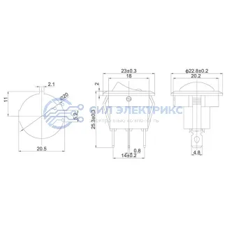 фото Выключатель клавишный круглый 12V 20А (3с) ON-OFF черный с зеленой подсветкой (RWB-215, MIRS-101Е-8С/D) REXANT
