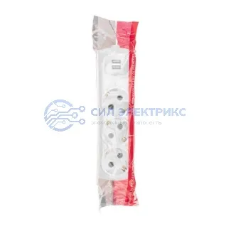 фото Колодка PREMIUM 3 гнезда, с/з, 2 USB, белый REXANT