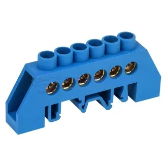 фото Шина «N» нулевая в комбинированном синем изоляторе на DIN-рейку 8x12 мм 6 групп REXANT