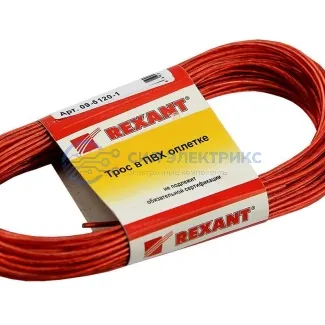 фото Трос стальной в ПВХ оплетке d=2,0 мм, красный ( моток 20 м) REXANT