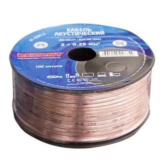 фото Кабель акустический 2х0,25 мм², прозрачный BLUELINE, 100 м, REXANT