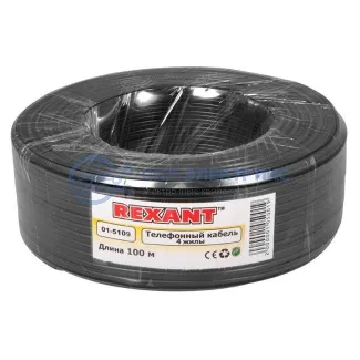 фото Кабель телефонный ШТЛП 4 жилы Cu, черный, 100м REXANT