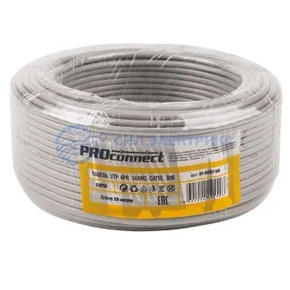 фото Кабель витая пара U/UTP, CAT 5e, PVC, 4PR, 24AWG, INDOOR, SOLID, серый, 50м PROconnect