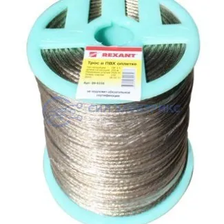 фото Трос стальной в ПВХ оплетке d=3,5 мм, прозрачный (бухта 200 м) REXANT