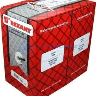 фото Кабель витая пара U/UTP, CAT 5e, PVC, 2PR, 24AWG, INDOOR, STRANDED, серый, 305м REXANT