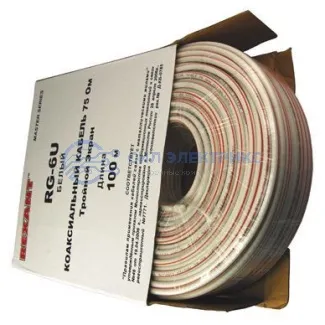 фото Кабель коаксиальный Кабель коаксиальный RG-6U+Cu, 75 Ом, Cu/Al/Cu/Al, 90%, две фольги, 100 м, INDOOR, белый, REXANT