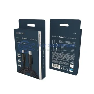 фото Кабель Type-C – Lightning для Apple, 3А, 1м, в черной нейлоновой оплетке, со световой индикацией REXANT