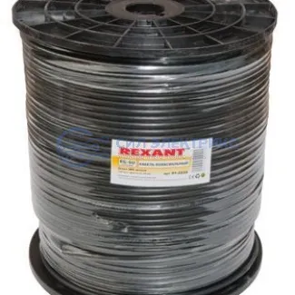 фото Кабель коаксиальный Кабель коаксиальный RG-6U+Cu, 75 Ом, Cu/Al/Cu, 64%, 305 м, черный OUTDOOR, REXANT