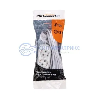 фото Удлинитель 2 гнезда, 5м, 3х0,75мм², с/з, белый PROconnect