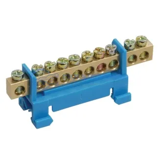 фото Шина «N» нулевая с синим изолятором тип «Стойка» на DIN-рейку 6x9 мм 10 групп REXANT