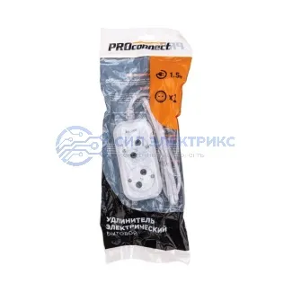 фото Удлинитель 2 гнезда, 1,5м, 2х0,75мм², б/з, белый PROconnect