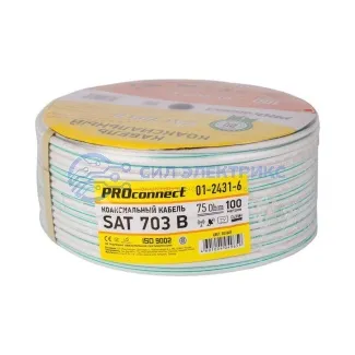 фото Кабель коаксиальный Кабель коаксиальный SAT 703 B, Cu/Al/Cu, 64%, 75 Ом, 100 м, INDOOR, белый, PROconnect