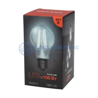 фото Лампа филаментная Груша A60 11,5Вт 1380Лм 4000K E27 прозрачная колба REXANT