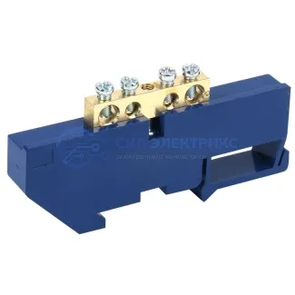 фото Шина «N» нулевая с синим изолятором на DIN-рейку 6x9 мм стойка бол. 4 группы REXANT