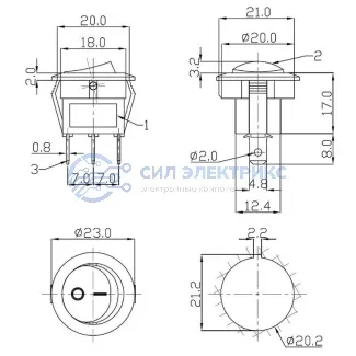 фото Выключатель клавишный круглый 12V 20А (3с) ON-OFF красный с подсветкой (RWB-214) REXANT