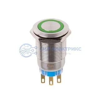 фото Кнопка антивандальная Ø19 250В Фикс (5с) ON-OFF/OFF-ON подсв/зеленая REXANT (в упак. 1шт.)