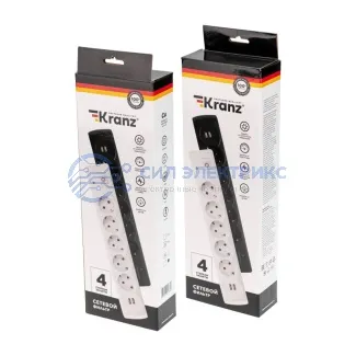фото Фильтр сетевой 5 гнезд, 5м, 3х1,5мм², с автовыкл, 2 USB, белый KRANZ