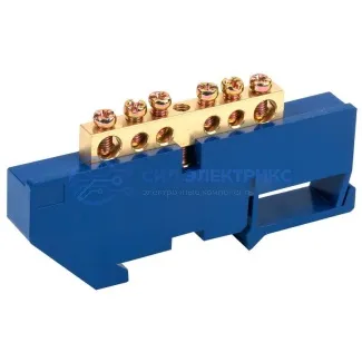 фото Шина «N» нулевая с синим изолятором на DIN-рейку 6x9 мм стойка бол. 6 групп REXANT