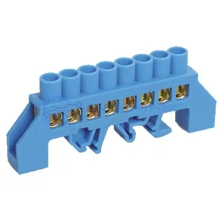 фото Шина «N» нулевая в комбинированном синем изоляторе на DIN-рейку 8x12 мм 8 групп REXANT