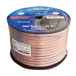 фото Кабель акустический 2х4,00 мм², прозрачный BLUELINE, 100 м, REXANT