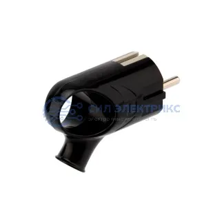 фото Вилка Евро угловая с з/к 16А с кольцом черная REXANT