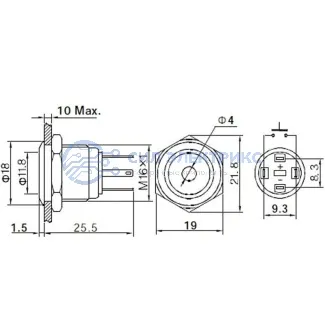 фото Индикатор металл Ø16 12В подсв/синяя LED (GQ16F-D) REXANT