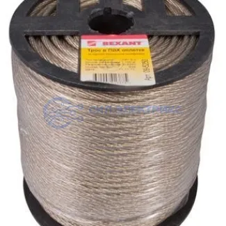 фото Трос стальной в ПВХ оплетке d=5,0 мм, прозрачный (бухта 100 м) REXANT