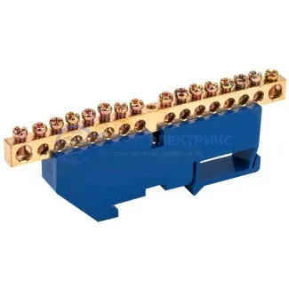 фото Шина «N» нулевая с синим изолятором на DIN-рейку 6x9 мм стойка бол. 16 групп REXANT