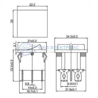 фото Выключатель клавишный 250V 6А (6с) ON-OFF зеленый с подсветкой ДВОЙНОЙ Mini (RWB-305) REXANT