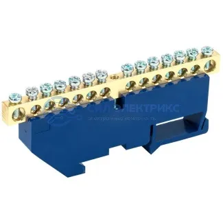 фото Шина «N» нулевая с синим изолятором на DIN-рейку 6x9 мм стойка бол. 14 групп REXANT