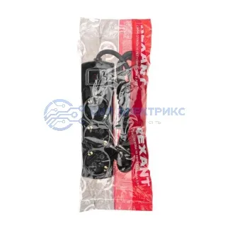 фото Удлинитель PREMIUM 3 гнезда, 3м, 3х1,5мм², с/з, с выключателем, черный REXANT