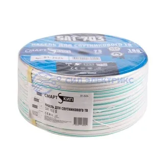 фото Кабель коаксиальный Кабель коаксиальный SAT 703 B, Cu/Al/Cu, 48%, 75 Ом, 100 м, INDOOR, белый, СМАРТКИП