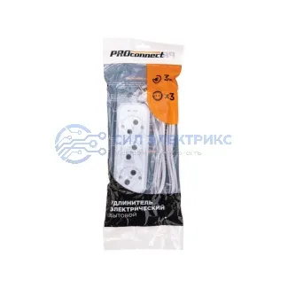 фото Удлинитель 3 гнезда, 3м, 2х0,75мм², б/з, белый PROconnect
