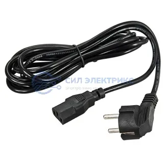 фото Шнур сетевой, евровилка угловая - евроразъем С13, кабель 3x0,75 мм², длина 3 метра (PVC пакет) REXANT