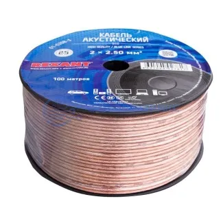 фото Кабель акустический 2х2,50 мм², прозрачный BLUELINE, 100 м, REXANT