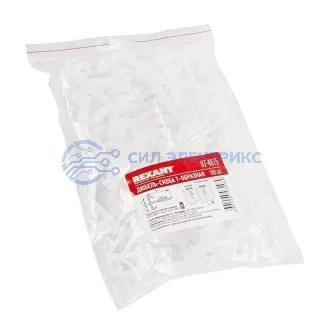 фото Дюбель-хомут нейлоновый Т-образный для двух плоских кабелей 2х12 мм, белый (КФ) (100 шт/уп) REXANT