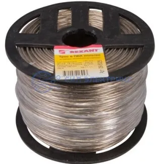 фото Трос стальной в ПВХ оплетке d=2,5 мм, прозрачный (бухта 200 м) REXANT