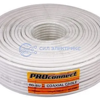 фото Кабель коаксиальный Кабель коаксиальный RG-6U+Cu, 75 Ом, Cu/Al/Cu, 48%, 100 м, INDOOR, белый, PROconnect