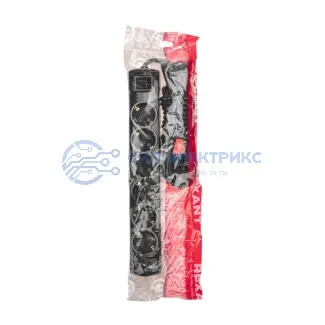 фото Удлинитель PREMIUM 6 гнезд, 5м, 3х1,5мм², с/з, с выключателем, черный REXANT